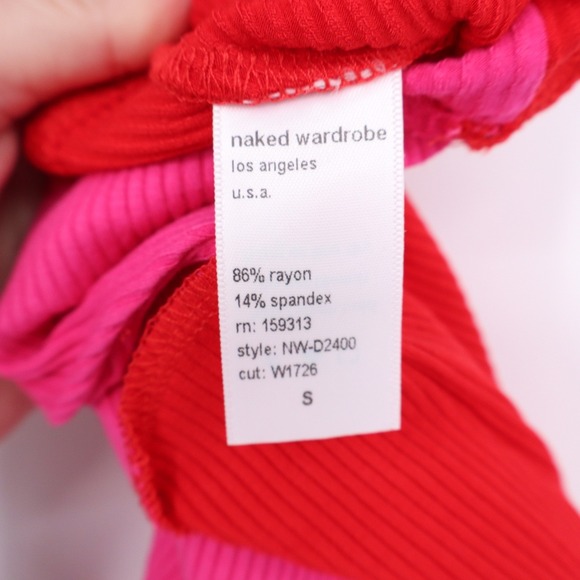 Naked Wardrobe Pink Red Ribbed Colorblock Racerback Midi Dress NW-D2400 Mens S - Picture 5 of 8